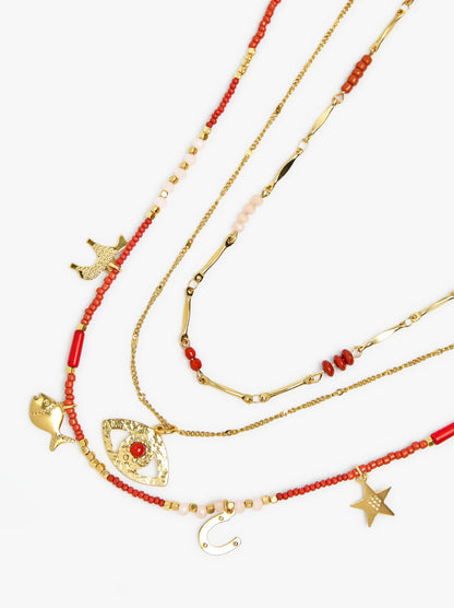 Set Of Necklaces With Beads Of Stone And Resin