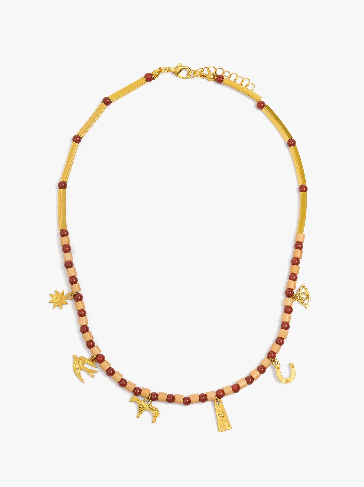 Necklace Of Stone Beads With Charms