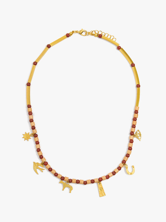 Necklace Of Stone Beads With Charms