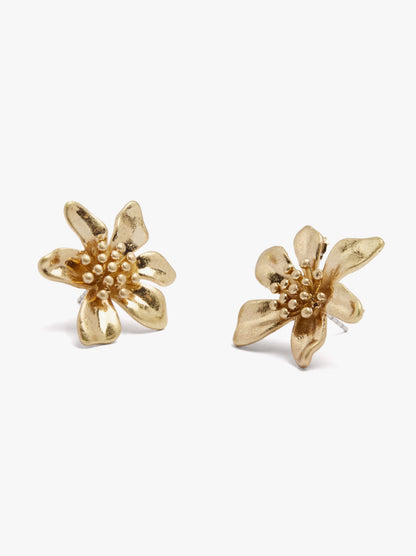 Short Flower Earrings With Embossed Detail