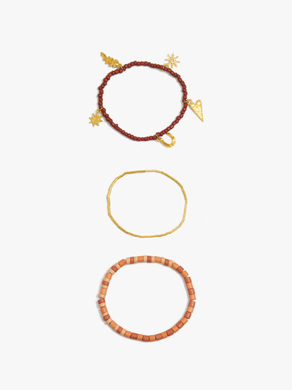 Set Of Elastic Bracelets With Beads