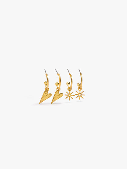 Set Of Open Hoop Earrings With Hearts And Stars
