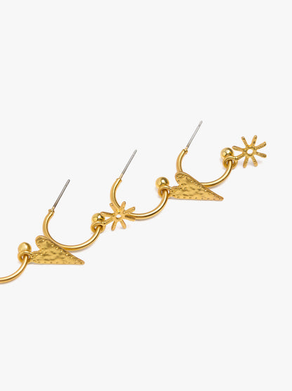 Set Of Open Hoop Earrings With Hearts And Stars