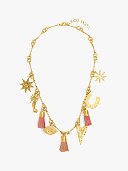 Segmented Necklace With Bar Elements And Tassel Detail