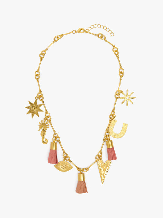 Segmented Necklace With Bar Elements And Tassel Detail
