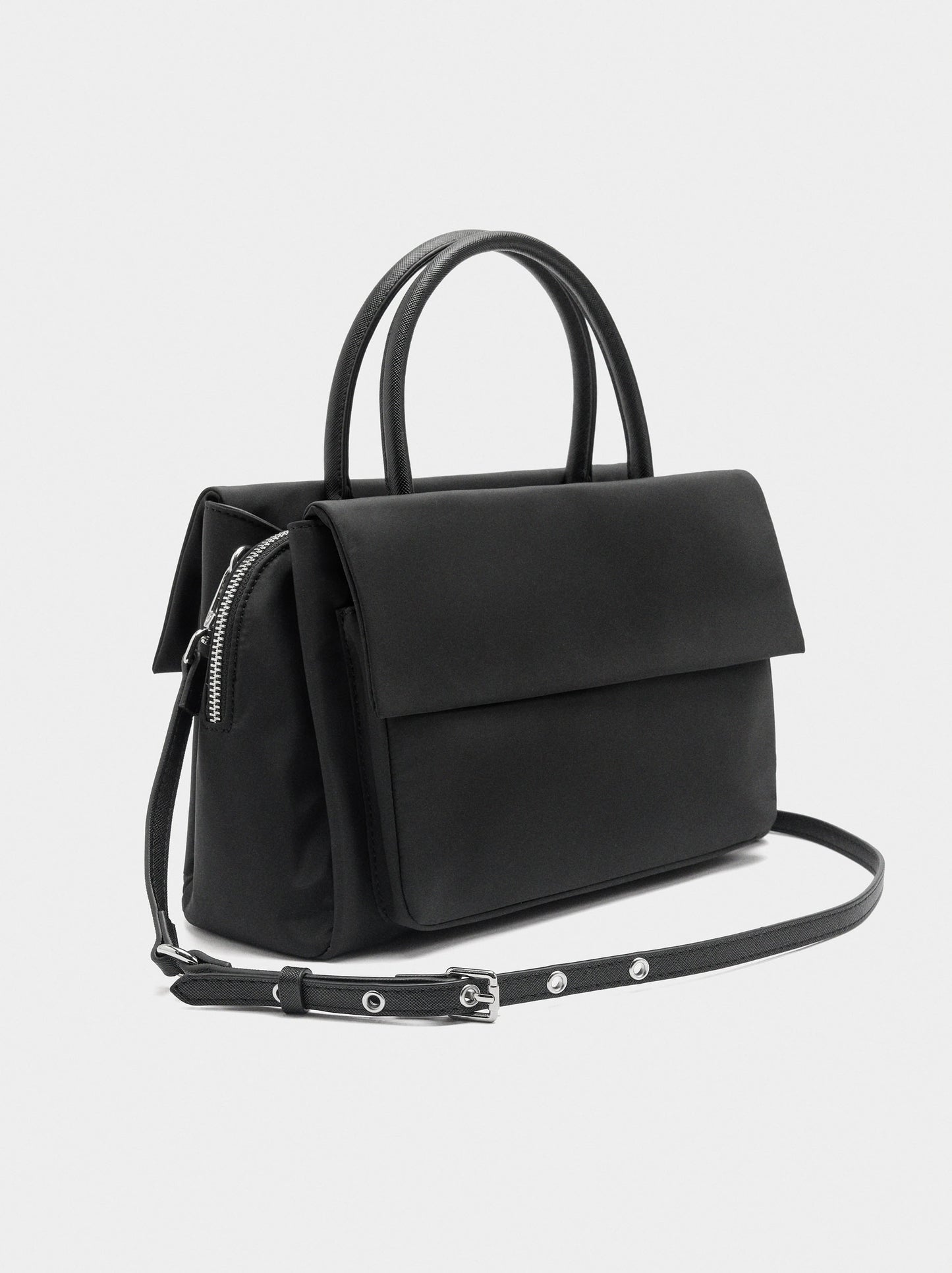 Nylon Tote Bag With Double Flap