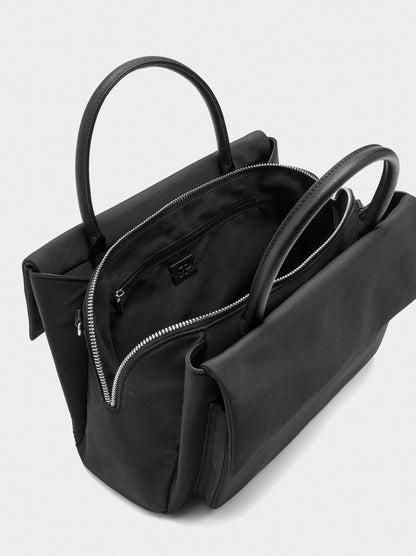 Nylon Tote Bag With Double Flap