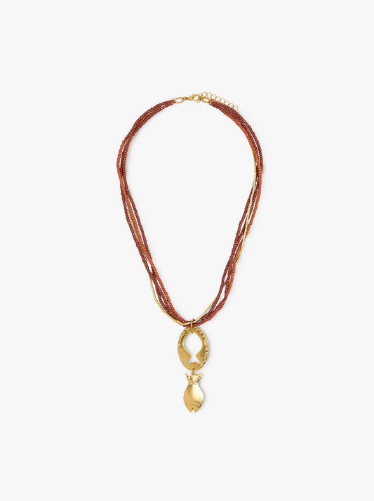 Multi-Collar Of Beads With Fish Pendant