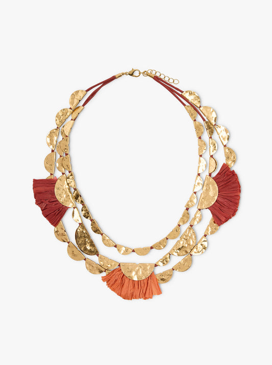 Multi-Collar With Semicircles And Raffia Effect Detail