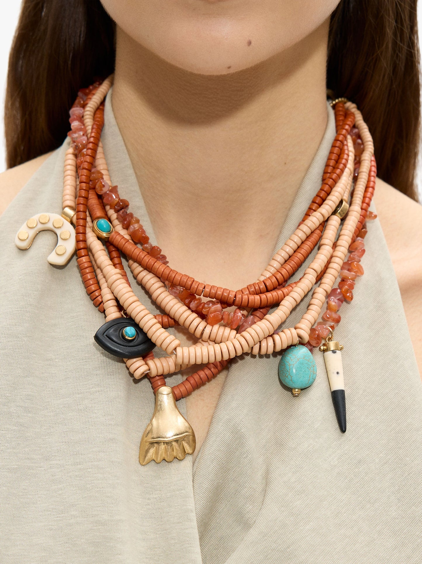 Short Multi-Collar With Stones And Resin