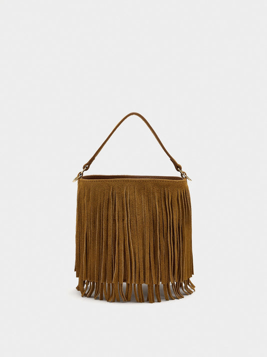 Leather Shoulder Bag With Fringes