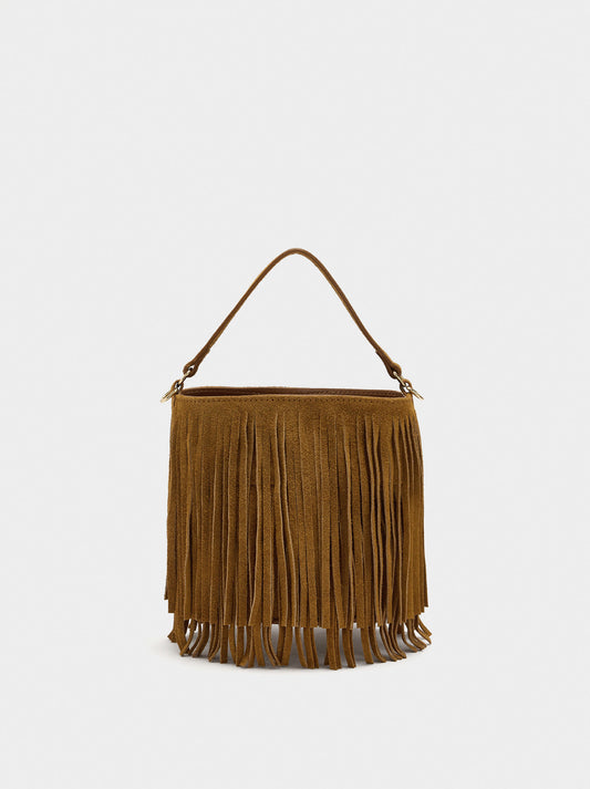 Leather Shoulder Bag With Fringes