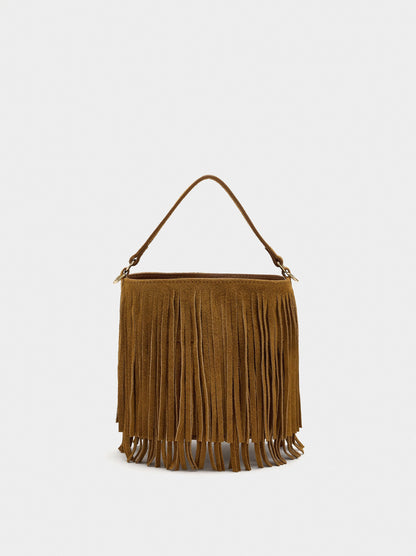 Leather Shoulder Bag With Fringes