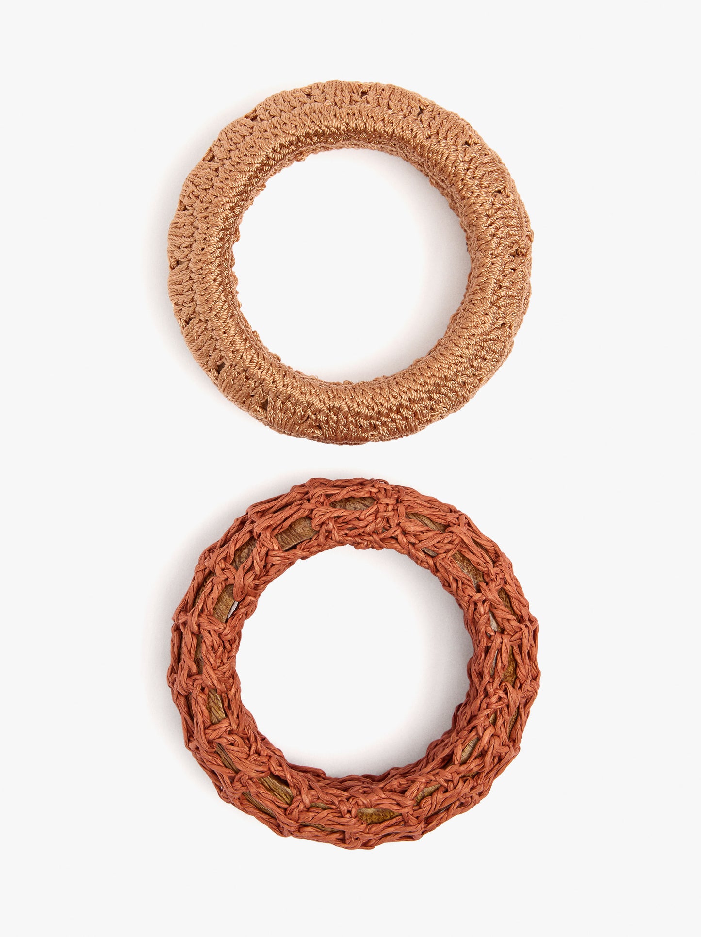 Set Of Wood Bracelets With Raffia