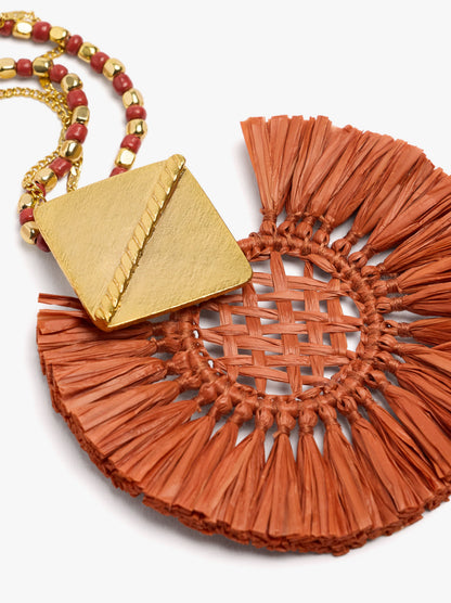 Long Necklace With Raffia Pendant