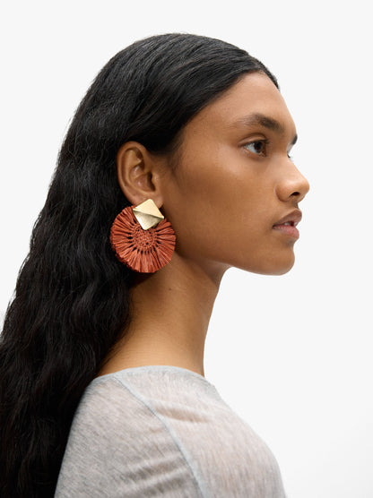 Maxi Round Earrings With Raffia