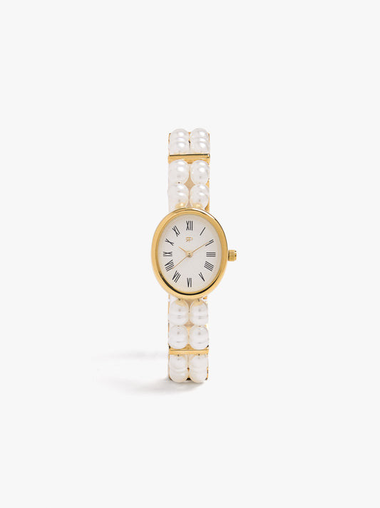Watch With Multi-Strap Pearl Bracelet
