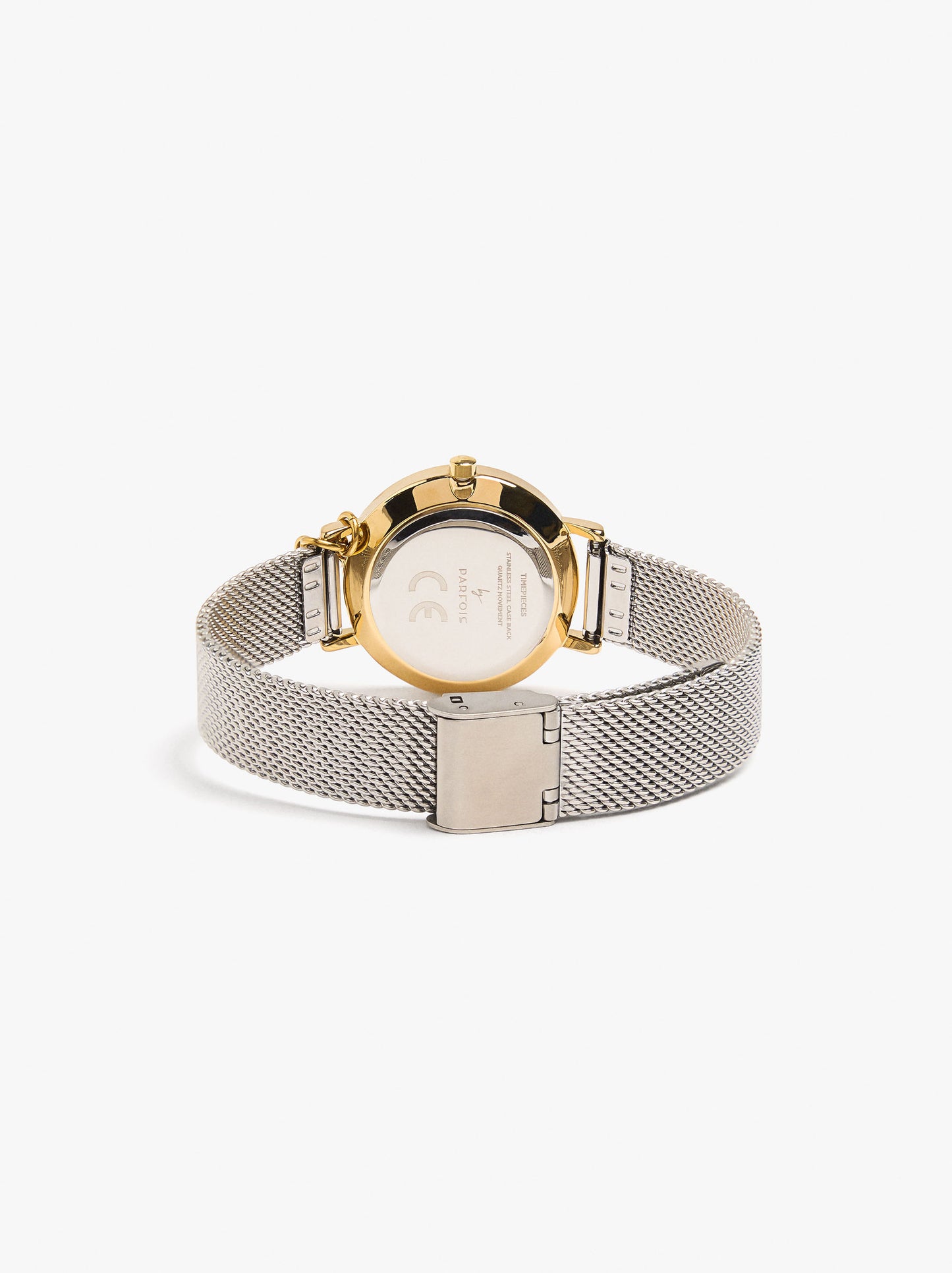 Bicolor Watch With Metallic Mesh And Charm