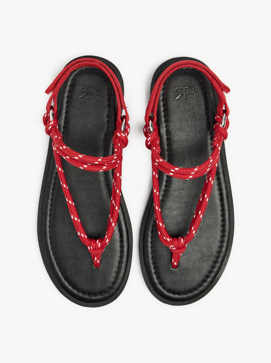 Flat Sandals With Printed Cord Straps