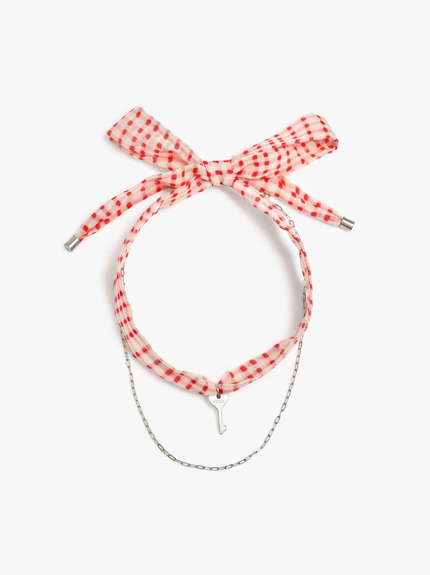Necklace In Fabric With Heart-Key Charm