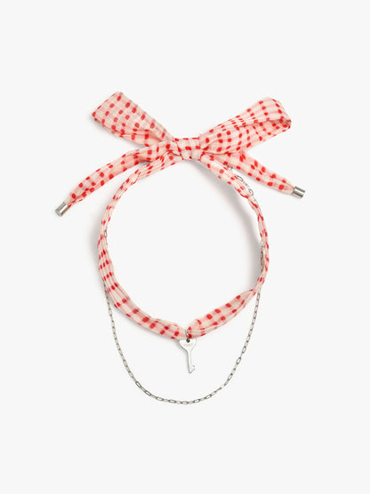 Necklace In Fabric With Heart-Key Charm