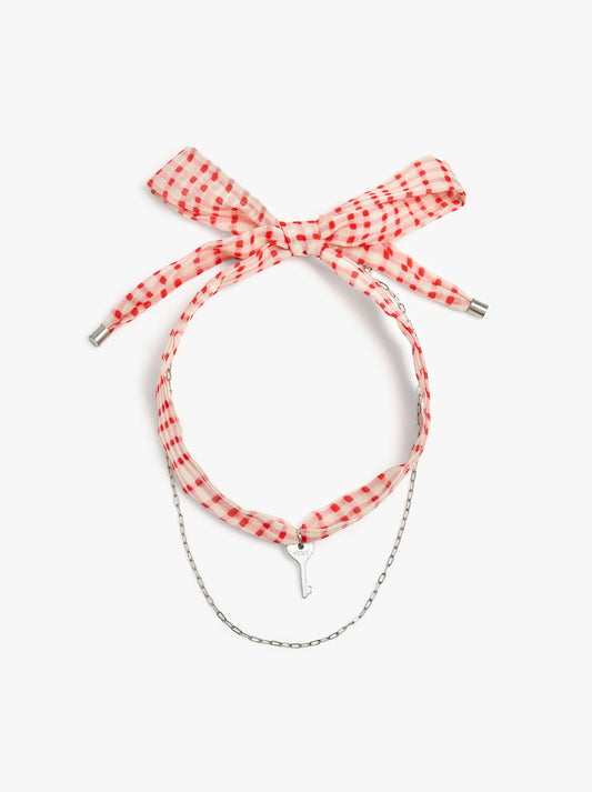 Necklace In Fabric With Heart-Key Charm
