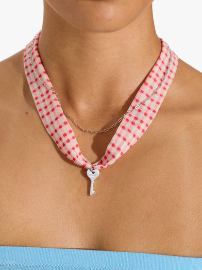 Necklace In Fabric With Heart-Key Charm