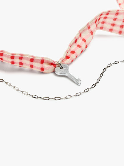 Necklace In Fabric With Heart-Key Charm