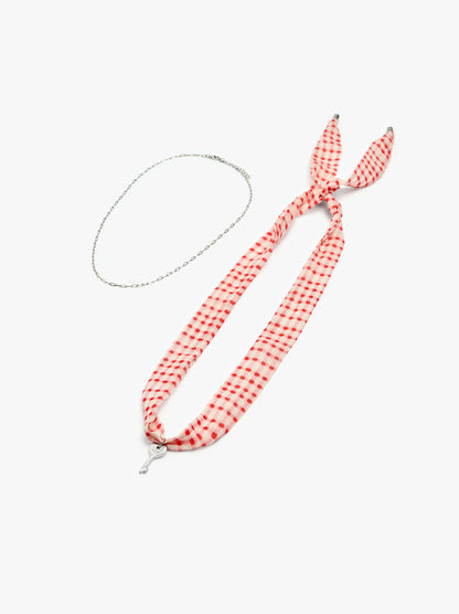 Necklace In Fabric With Heart-Key Charm
