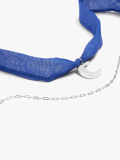 Necklace In Fabric With Moon Charm