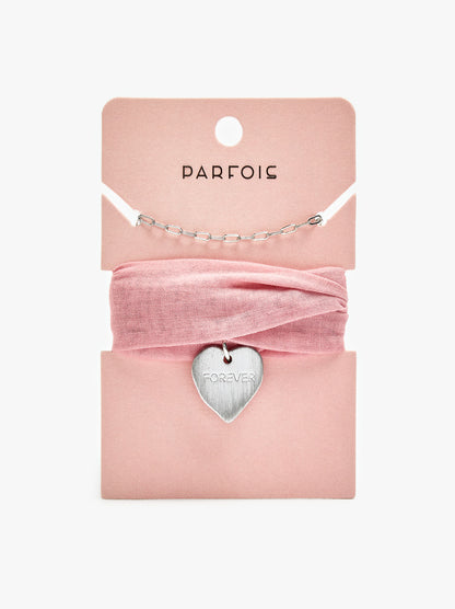 Necklace In Fabric With Heart Charm