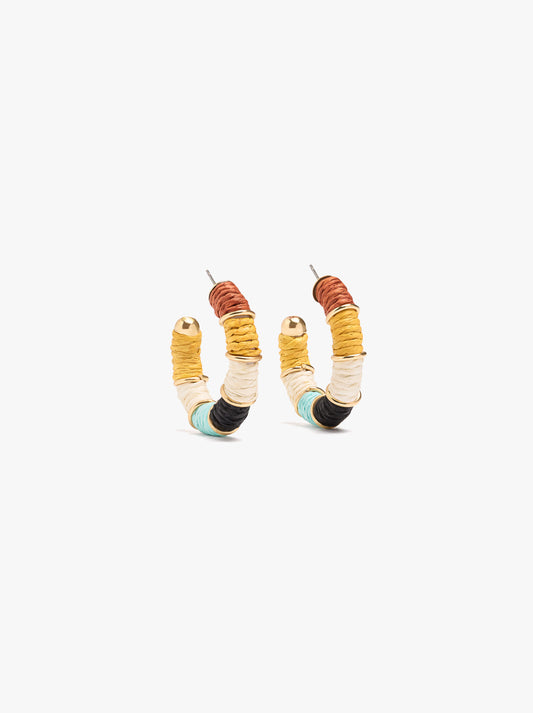 Tubular Hoop Earrings With Multicolor Raffia