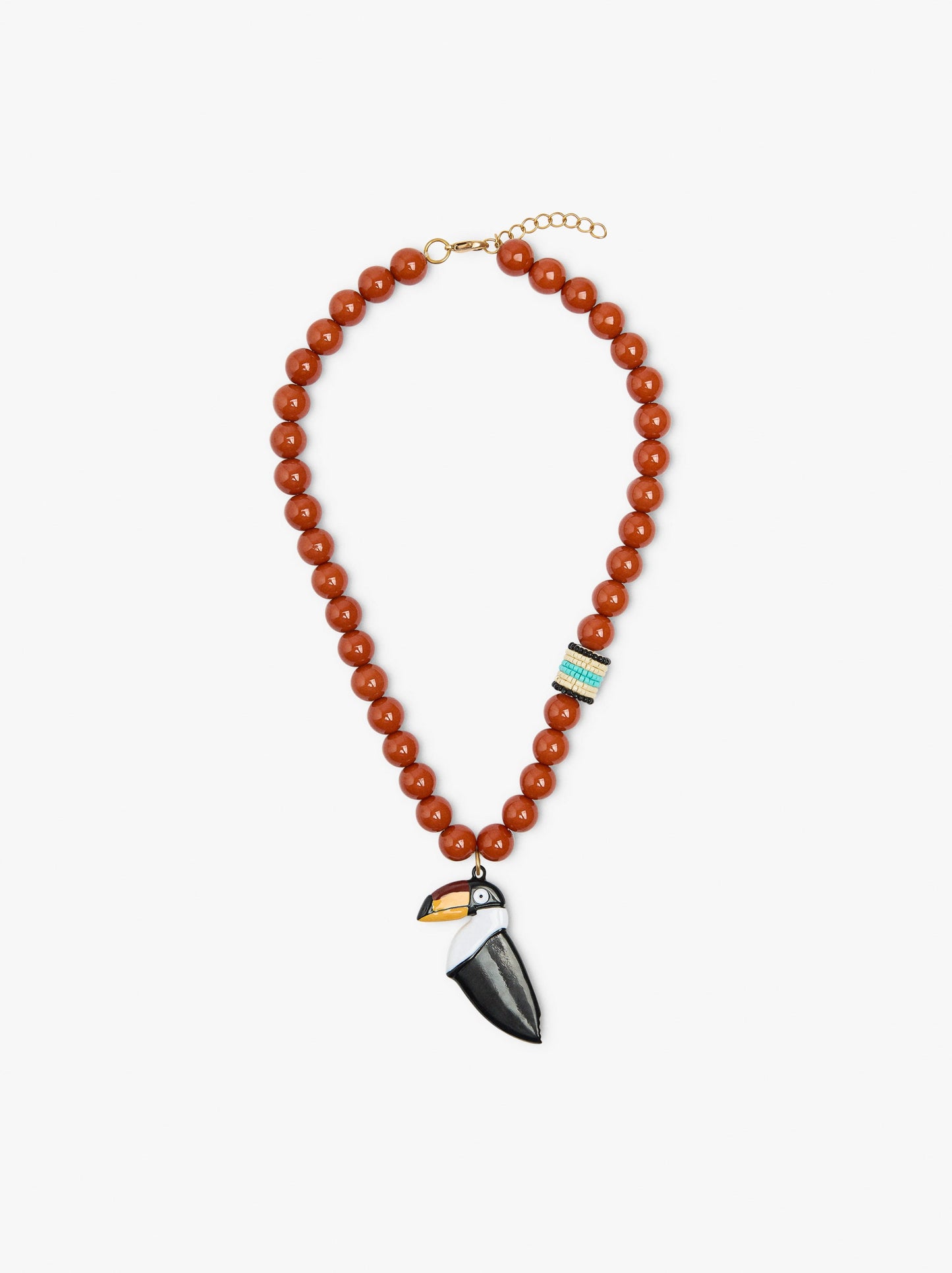 Short Necklace Of Beads With Bird Pendant