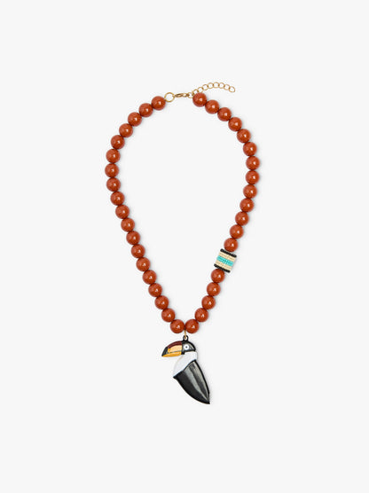Short Necklace Of Beads With Bird Pendant