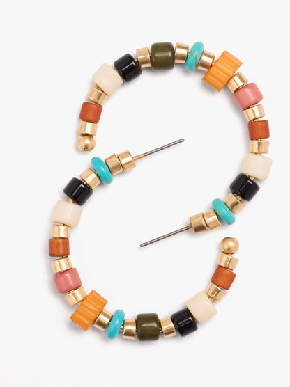 Open Hoop Earrings With Multicolor Beads