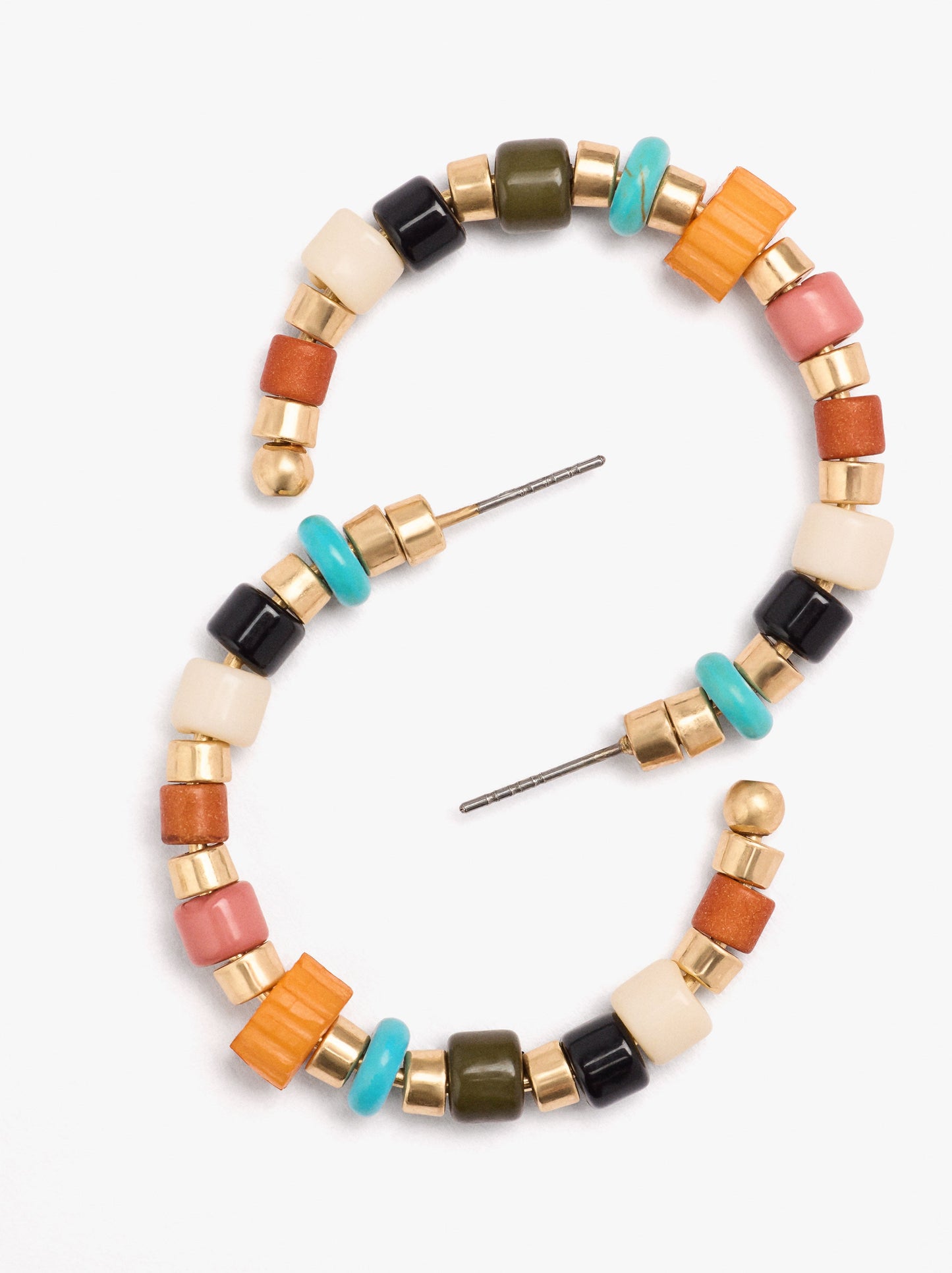 Open Hoop Earrings With Multicolor Beads