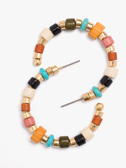 Open Hoop Earrings With Multicolor Beads