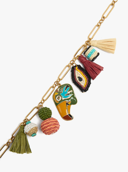 Necklace Of Links With Pendants Of Raffia And Beads