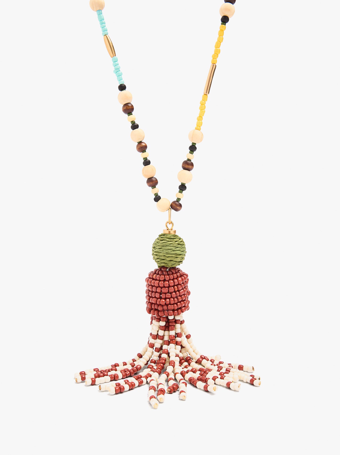 Necklace With Wood Beads And Pendant With Beads