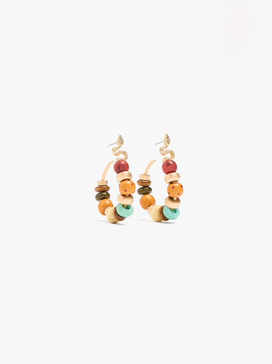 Hoop Earrings With Wood Beads