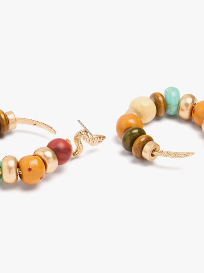 Hoop Earrings With Wood Beads