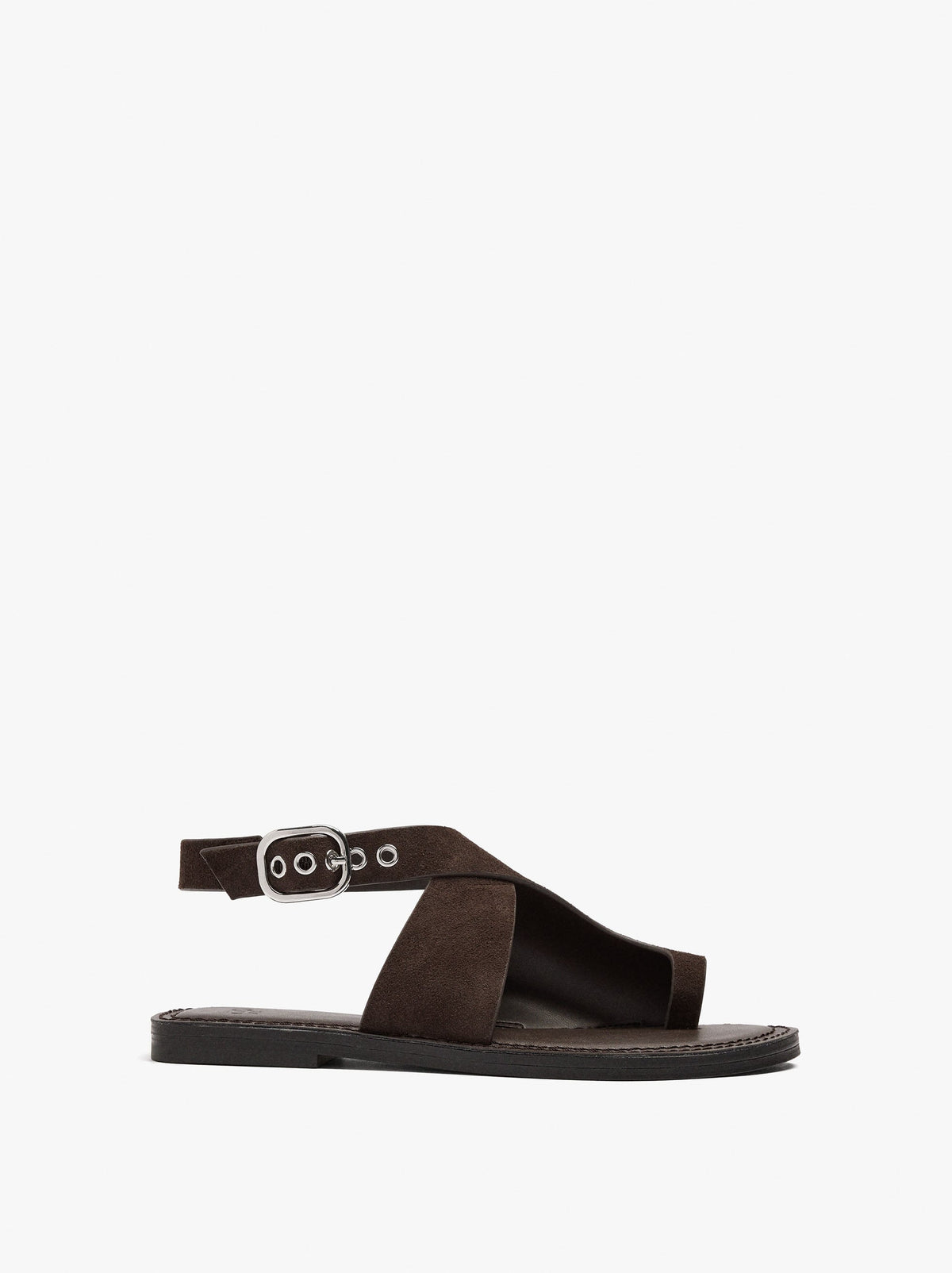Leather Flat Sandals With Crossed Strap