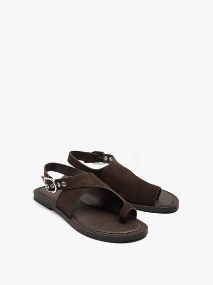Leather Flat Sandals With Crossed Strap