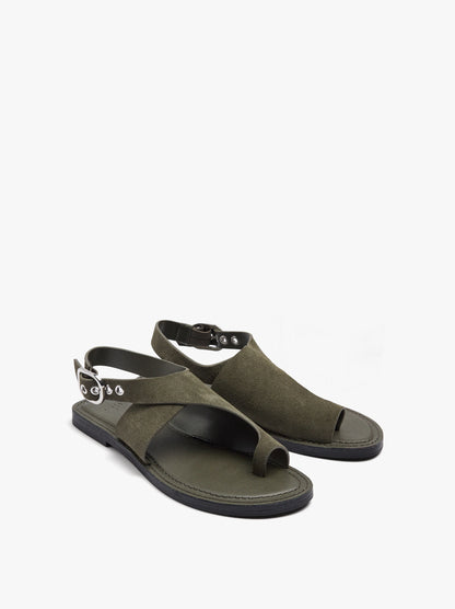 Leather Flat Sandals With Crossed Strap