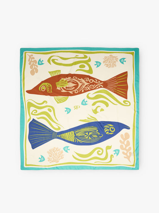 Square Scarf With Fish Print