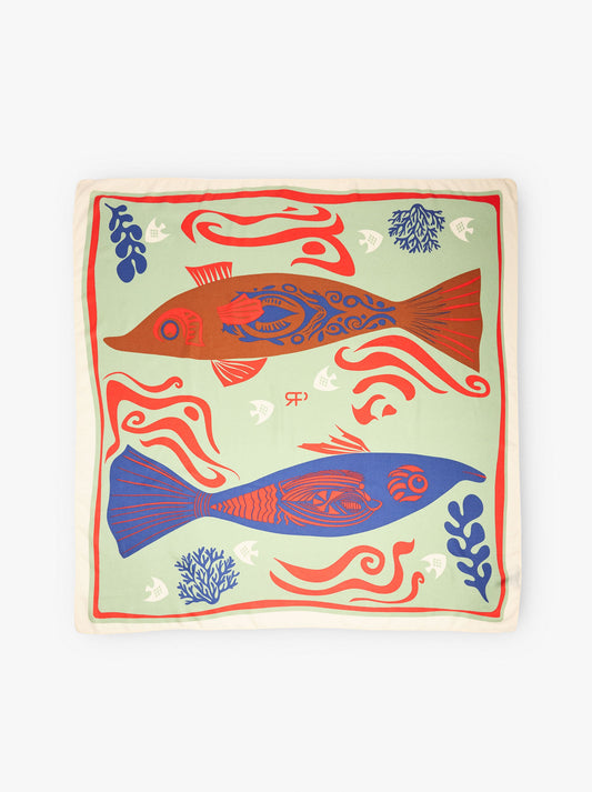 Square Scarf With Fish Print