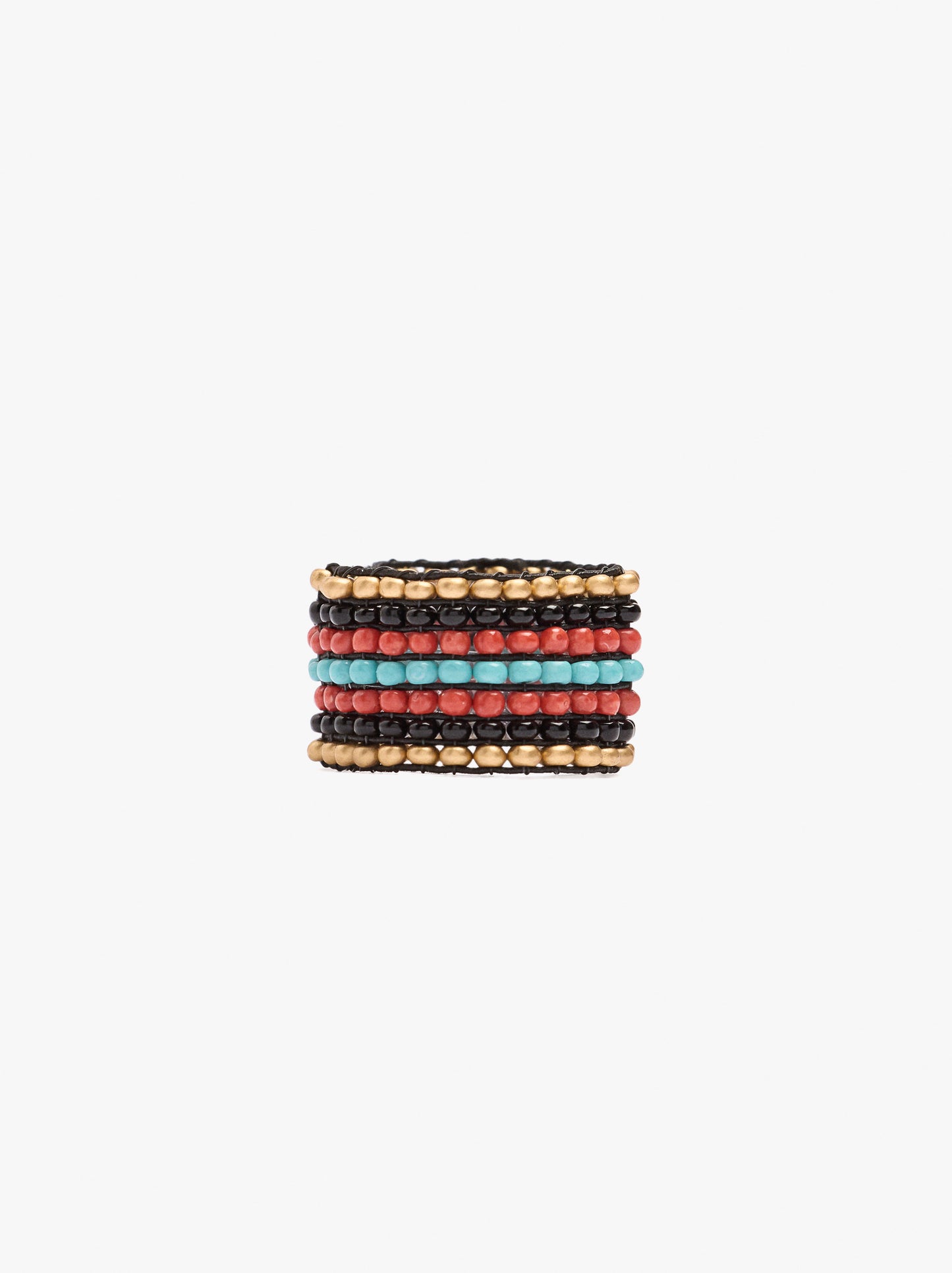 Wide Ring With Multicolor Glass Beads