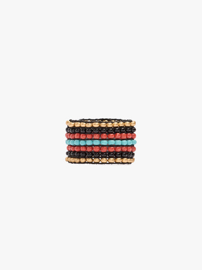 Wide Ring With Multicolor Glass Beads