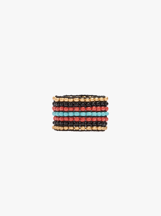 Wide Ring With Multicolor Glass Beads