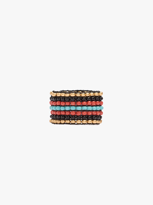 Wide Ring With Multicolor Glass Beads